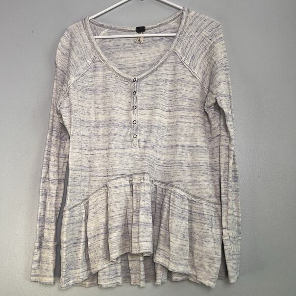 Free People We the Free Coastline Thermal Henley Peplum Tunic Top in Beige Sz M - Picture 2 of 10